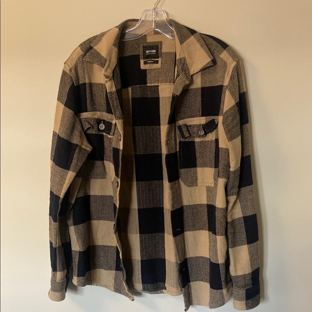 ONLY & SONS Black and Tan Plaid Shirt Jacket